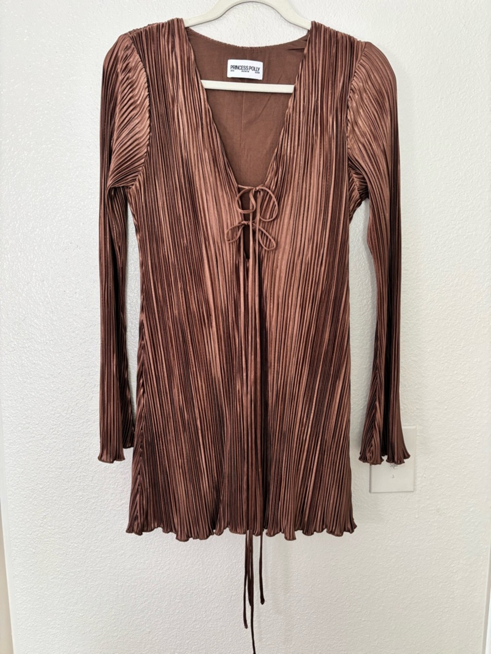 Princess Polly Mauve Rust Pleated V-Neck Dress